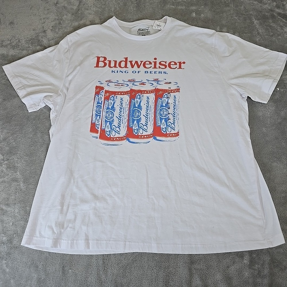 Budweiser Shirt Mens 2XB White 6 Pack Classic Logo‎ Short Sleeve Casual Normcore